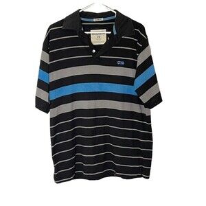 Quicksand Men’s Large Polo Shirt Striped Blue Gray Black